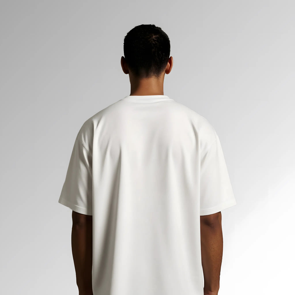 Playera de hombre para running - alba - blanca - corte oversize - vista trasera