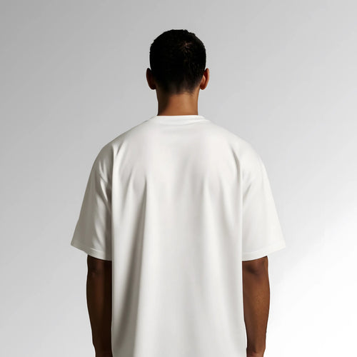 Playera de hombre para running - alba - blanca - corte oversize - vista trasera